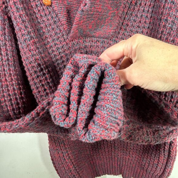 Woolrich Vtg Wool Pullover Sweater Fisherman Shawl Collar Red Button Size M - Picture 7 of 8